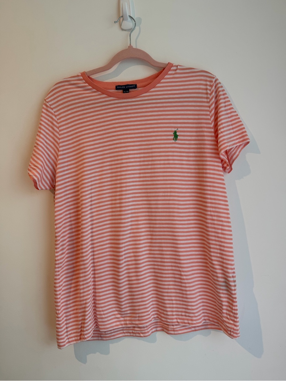 Ralph Lauren Coral and White Striped Polo Tee - Picture 2 of 4